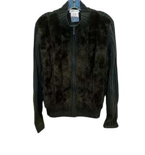 Vintage Cerruti 1881 Maglia Mink Fur Front Mixed Media Zip Up Knit Sweater Jacke